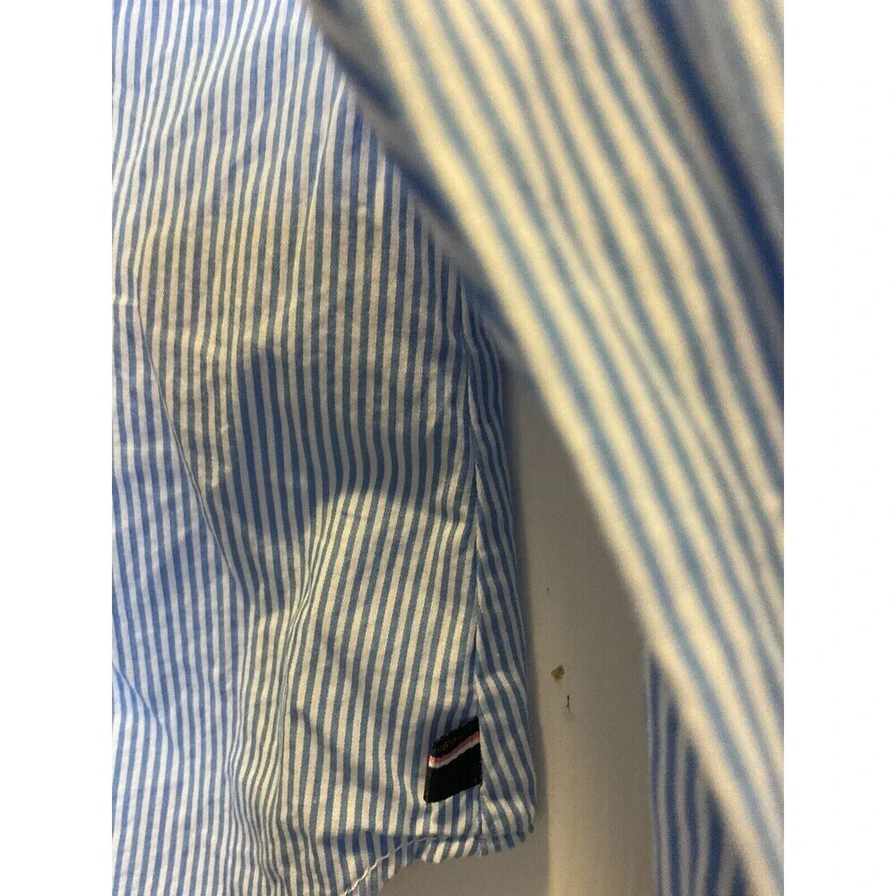 Tommy Hilfiger Girls S (7) Blue White Pinstripe Fitted Long Sleeve Button Up Top - Picture 6 of 7